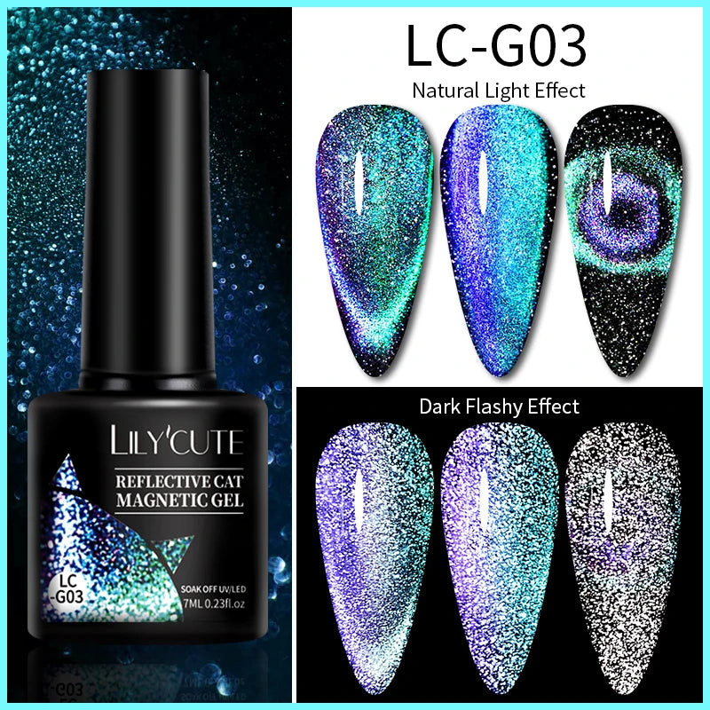 LILYCUTE 9D Cat Eye Magnetic Gel Polish 7ml - Iridescent UV/LED Soak-Off Nail Art
