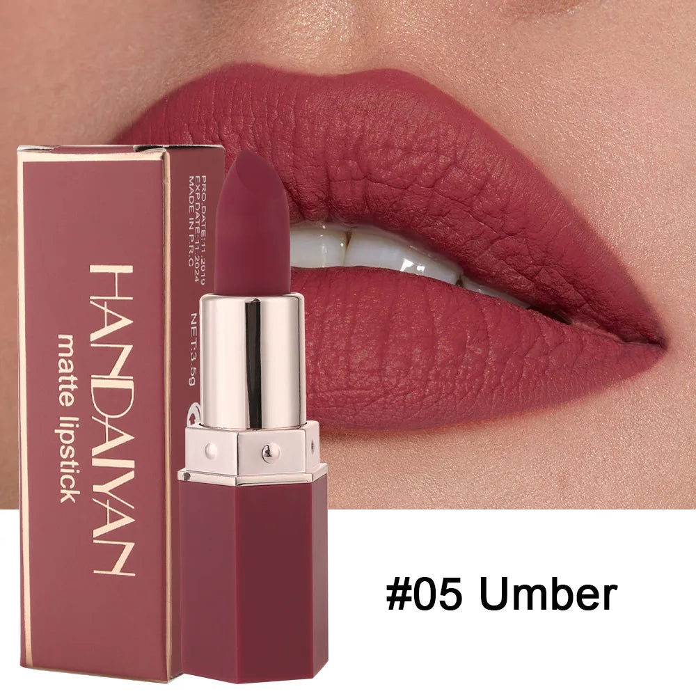 Handaiyan 6-Color Matte Velvet Lipstick Set - Waterproof Nude, Red & Brown Pigments