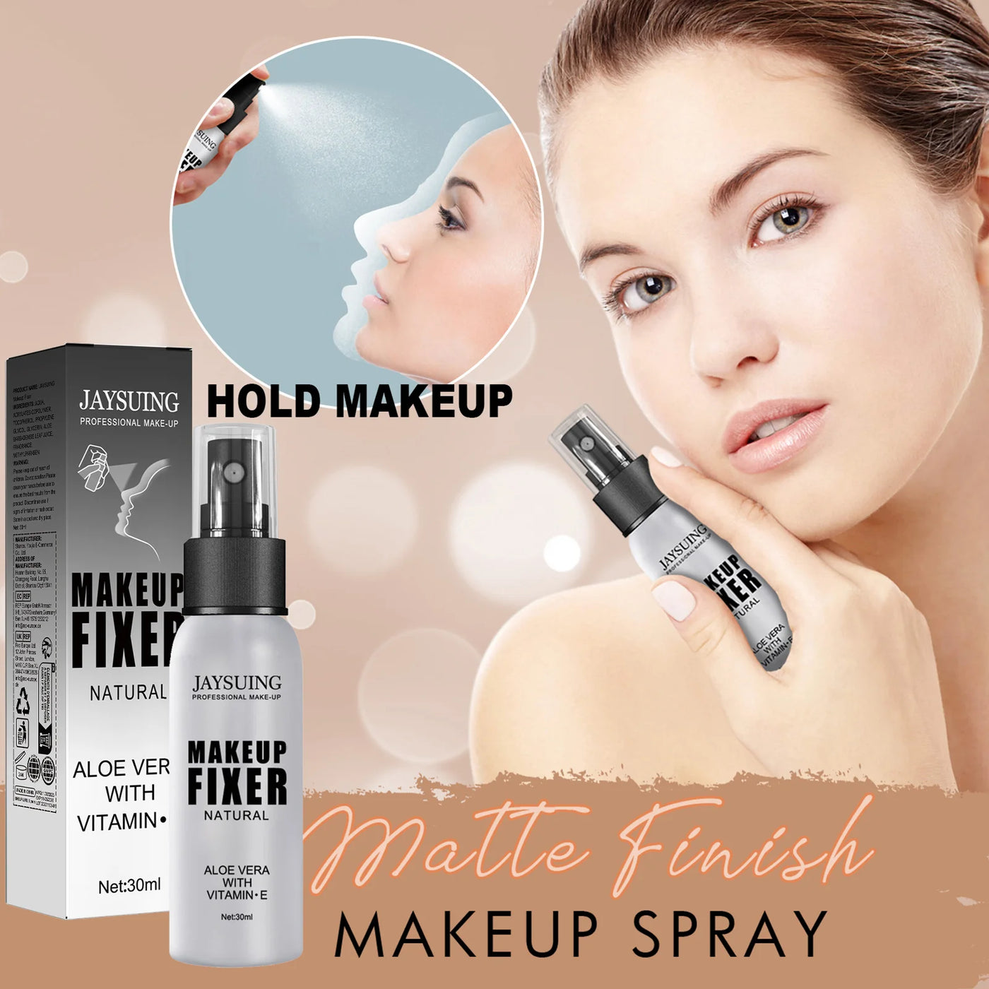 Jaysuing Sweat-Proof Matte Setting Spray - Oil Control, Long-Lasting Quick Fixer