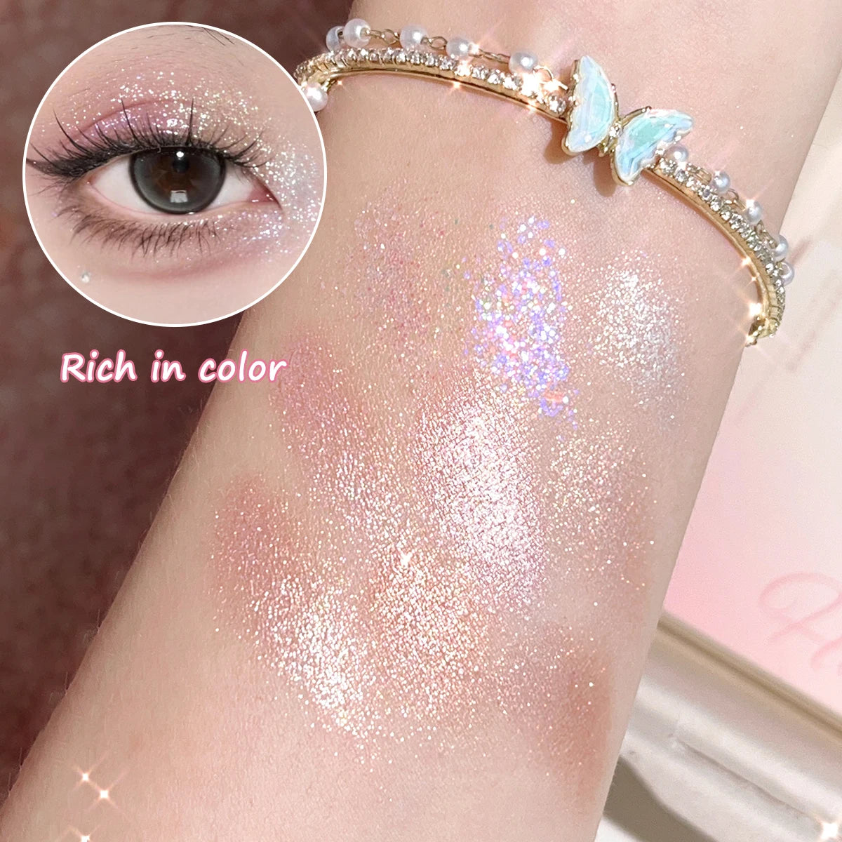 Pearlescent Glitter Highlighter Eyeshadow Palette - Dazzling Sweat & Water Resistant