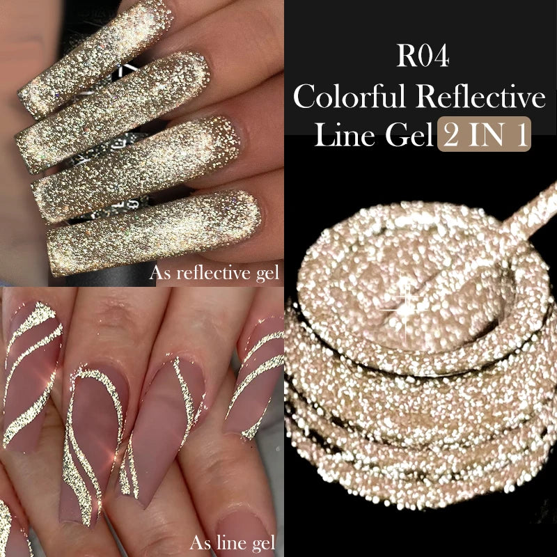 LILYCUTE 5ml Reflective Glitter Liner Gel - Champagne Sparkling Lines for French Nail Art