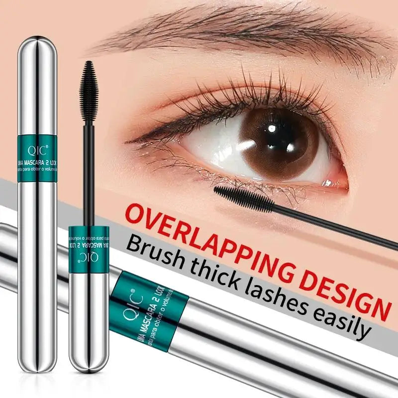 QIC 2-in-1 Double-Ended 4D Silk Fiber Mascara - Silver Tube Volumizing & Curling