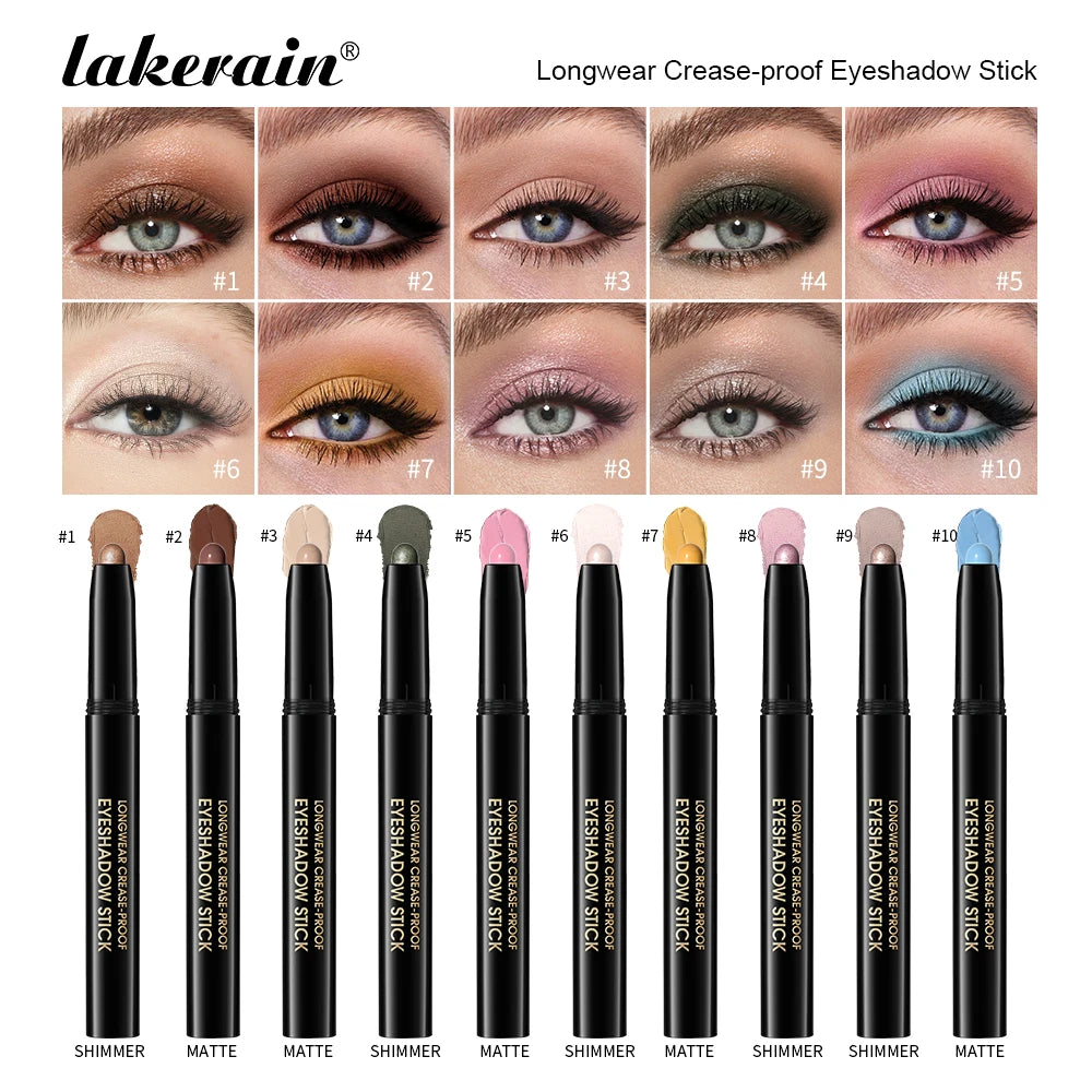Lakerain 10-Color Matte Gradient Cream Eyeshadow Stick Set - Waterproof