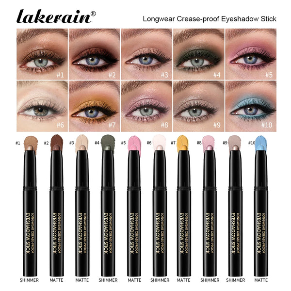 Lakerain 10-Color Matte Gradient Cream Eyeshadow Stick Set - Waterproof