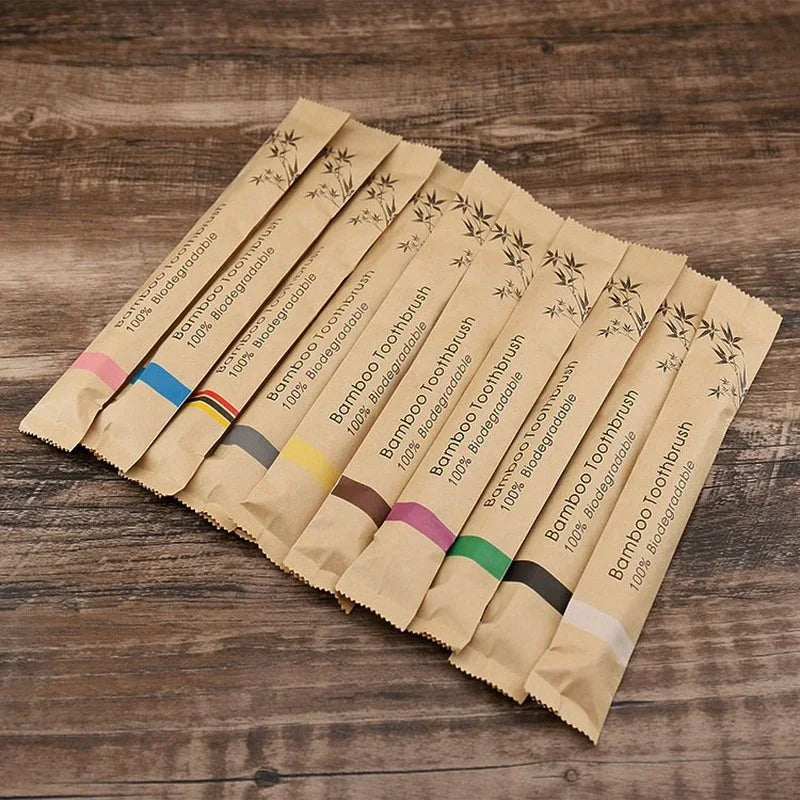 JIEFUXIN 10-Piece Colorful Bamboo Charcoal Toothbrush Set - Soft Bristle Teeth Whitening