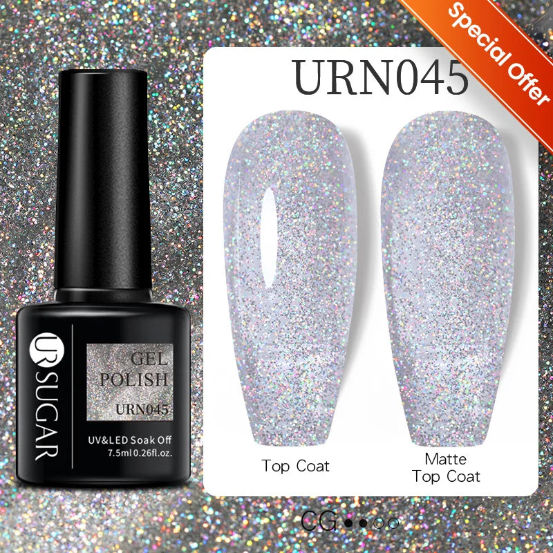 UR SUGAR 7.5ml Reflective Glitter Gel Polish - Pink Sequins UV Soak-Off Semi-Permanent