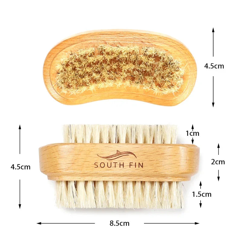 Double-Sided Natural Bristle Nail Cleaning Brush - Wooden Handle Manicure & Pedicure Tool