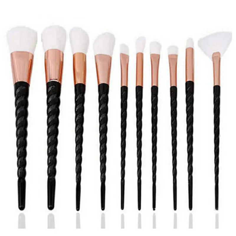 Unicorn Glitter Makeup Brush Set - Foundation, Powder, Blush & Eyeshadow Synthetic