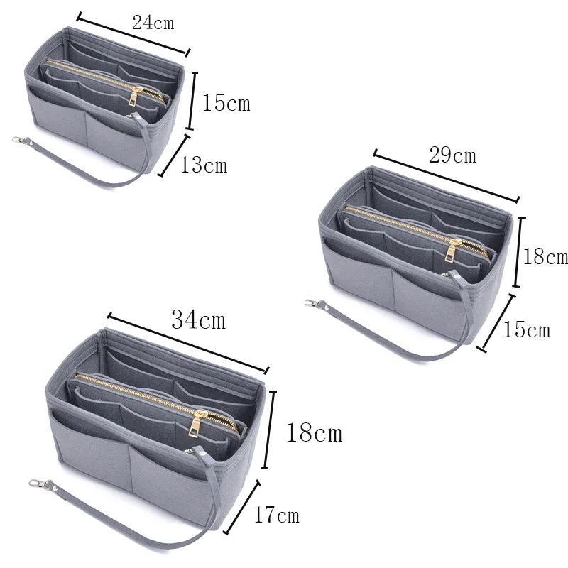Dawndesslo Large Capacity Felt Liner Makeup Bag - Portable Bag-in-Bag Cosmetic Organizer