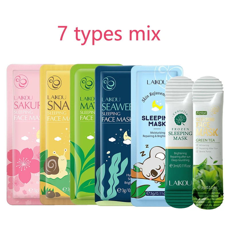 LAIKOU 7-Piece Moisturizing Sleeping Face Sheet Mask Set - Hydrating & Nourishing Night Masks