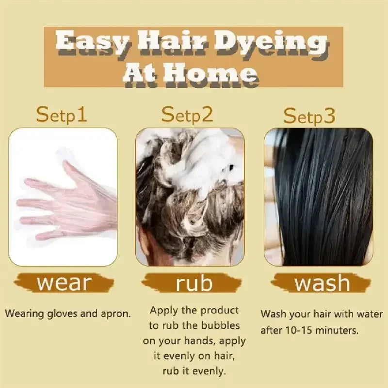 Natural Herbal Hair Dye Shampoo - 5-Minute Color Change, Covers Gray, Non-Irritating