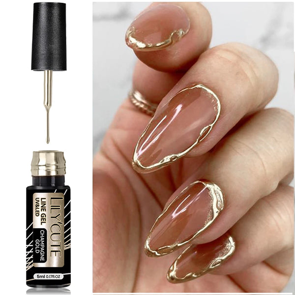 LILYCUTE 5ml Metallic Gold & Silver Mirror Liner Gel - Super Bright French Nail Art