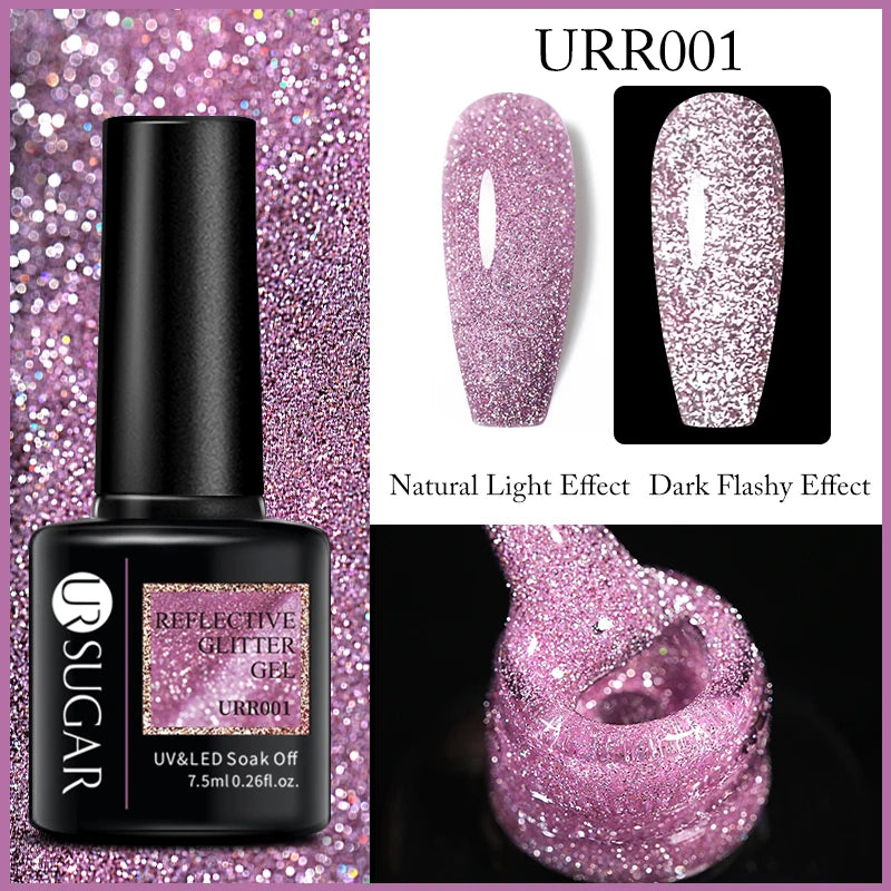 UR SUGAR 7.5ml Reflective Glitter Gel Polish - Pink Sequins UV Soak-Off Semi-Permanent