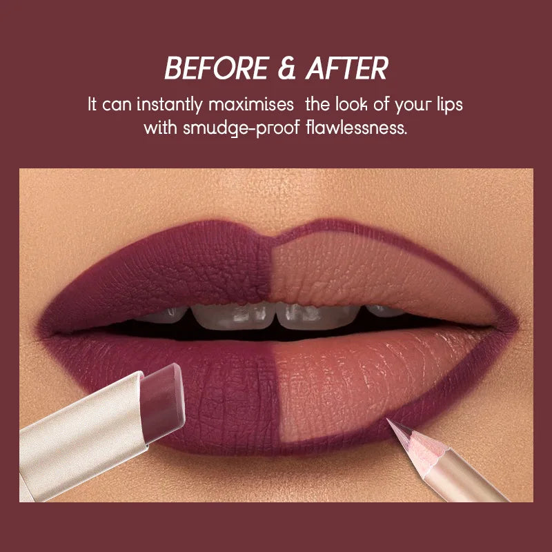 USHAS 12-Color Lip Liner & Lipstick Set - Easy Matte Long-Lasting Nude & Red