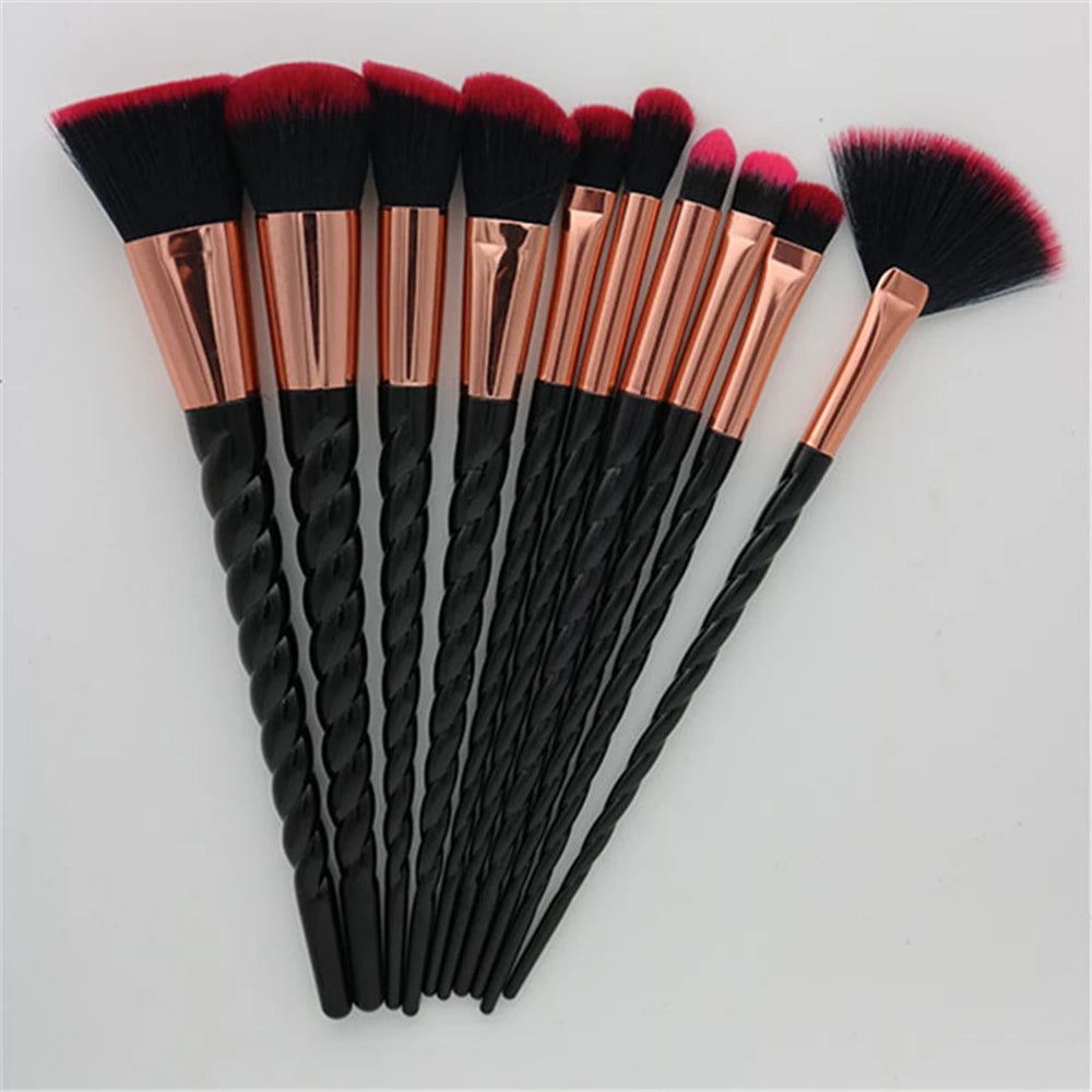 Unicorn Glitter Makeup Brush Set - Foundation, Powder, Blush & Eyeshadow Synthetic