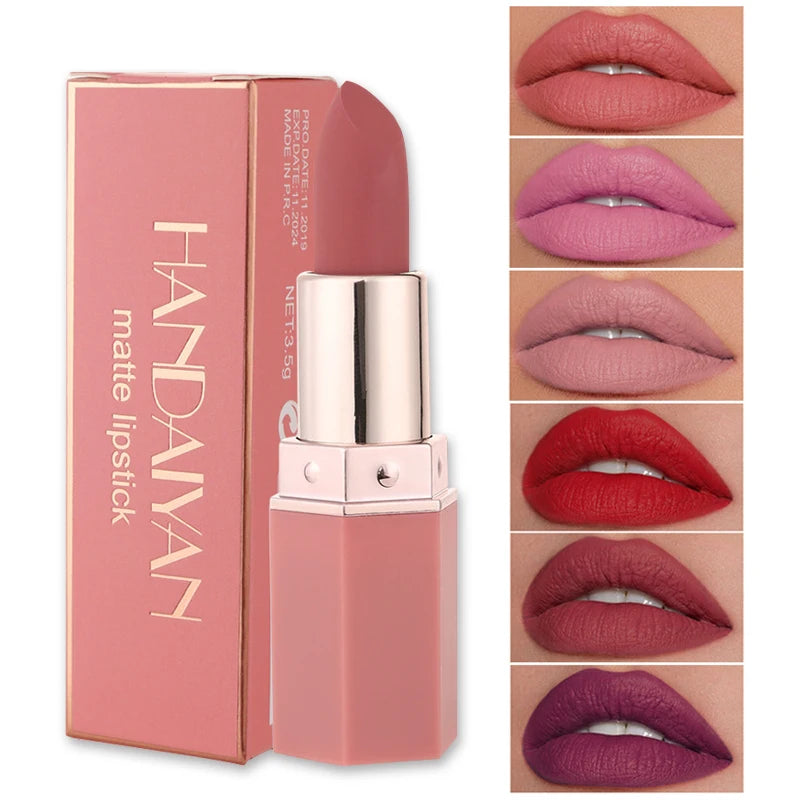 Handaiyan 6-Color Matte Velvet Lipstick Set - Waterproof Nude, Red & Brown Pigments