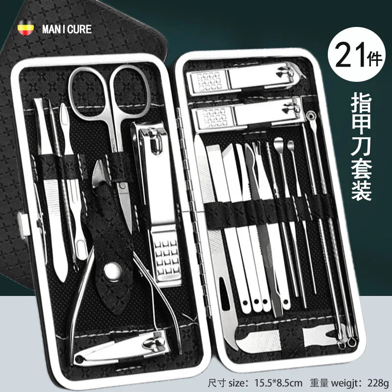 19-Piece Professional Nail Clipper Set - Dead Skin Pliers, Diagonal & Eyebrow Clipper with Leather Case