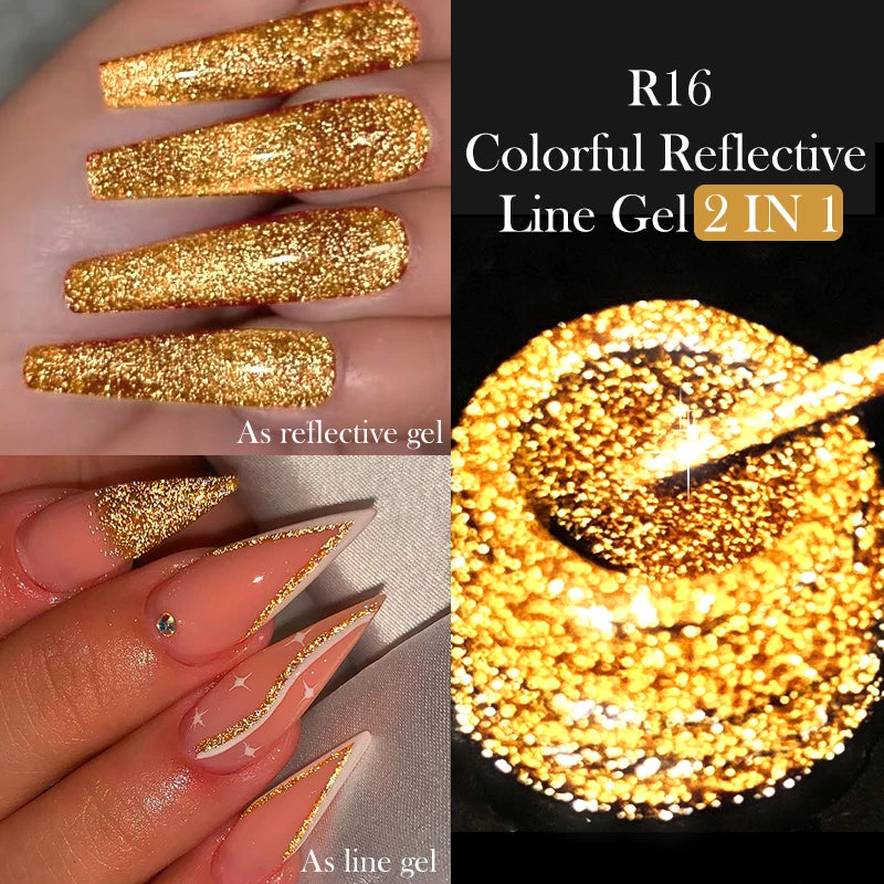 LILYCUTE 5ml Reflective Glitter Liner Gel - Champagne Sparkling Lines for French Nail Art