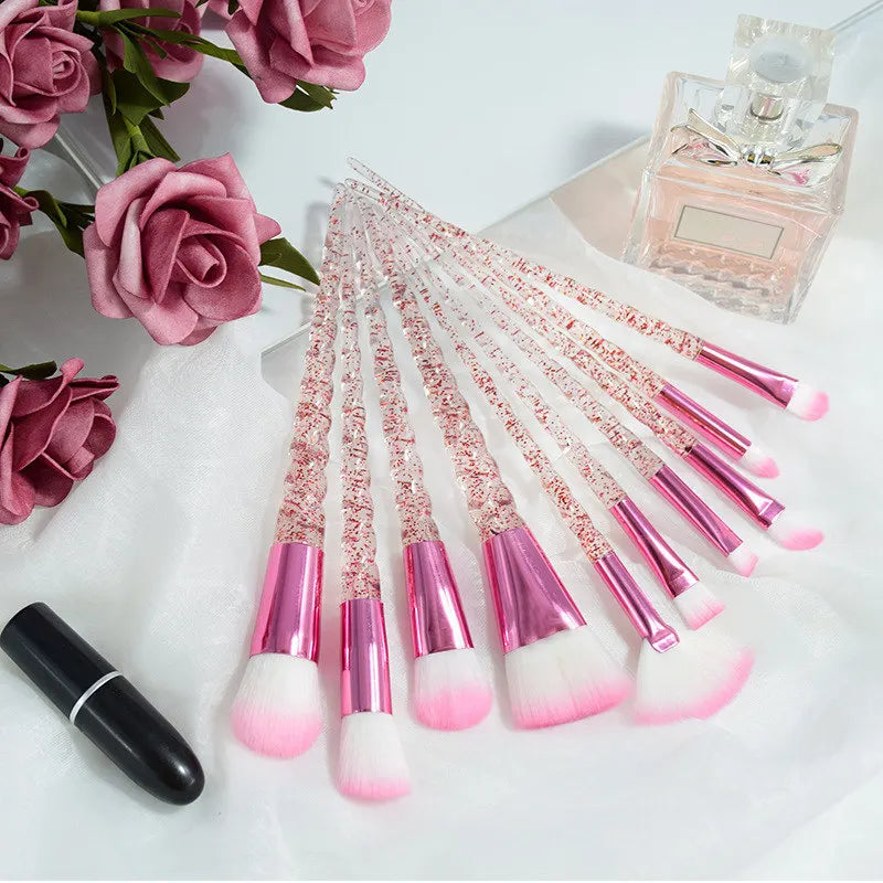 Unicorn Glitter Makeup Brush Set - Foundation, Powder, Blush & Eyeshadow Synthetic