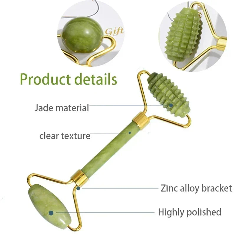 AYHle Natural Jade Roller & Gua Sha Set - Face Lifting, Acupoint Spa Massage Tool