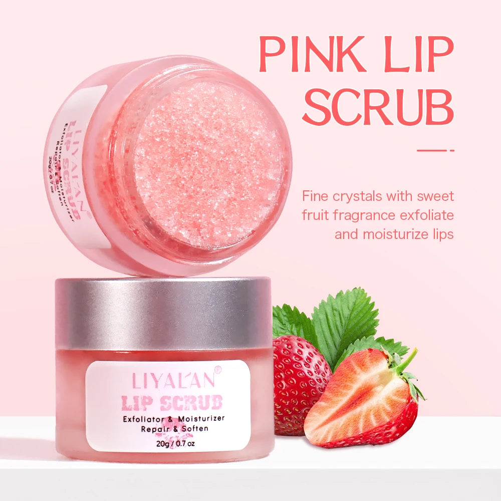 LIYALAN Pink Sugar Lip Scrub - Lightening Dark Lips, Exfoliating & Fine Line Repair