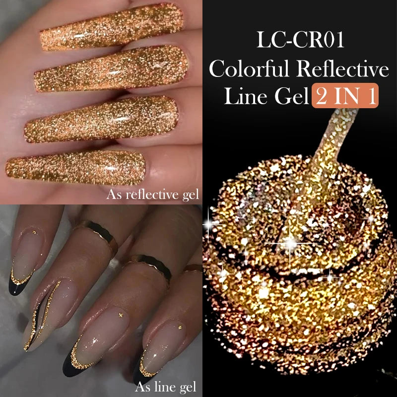 LILYCUTE 5ml Reflective Glitter Liner Gel - Champagne Sparkling Lines for French Nail Art