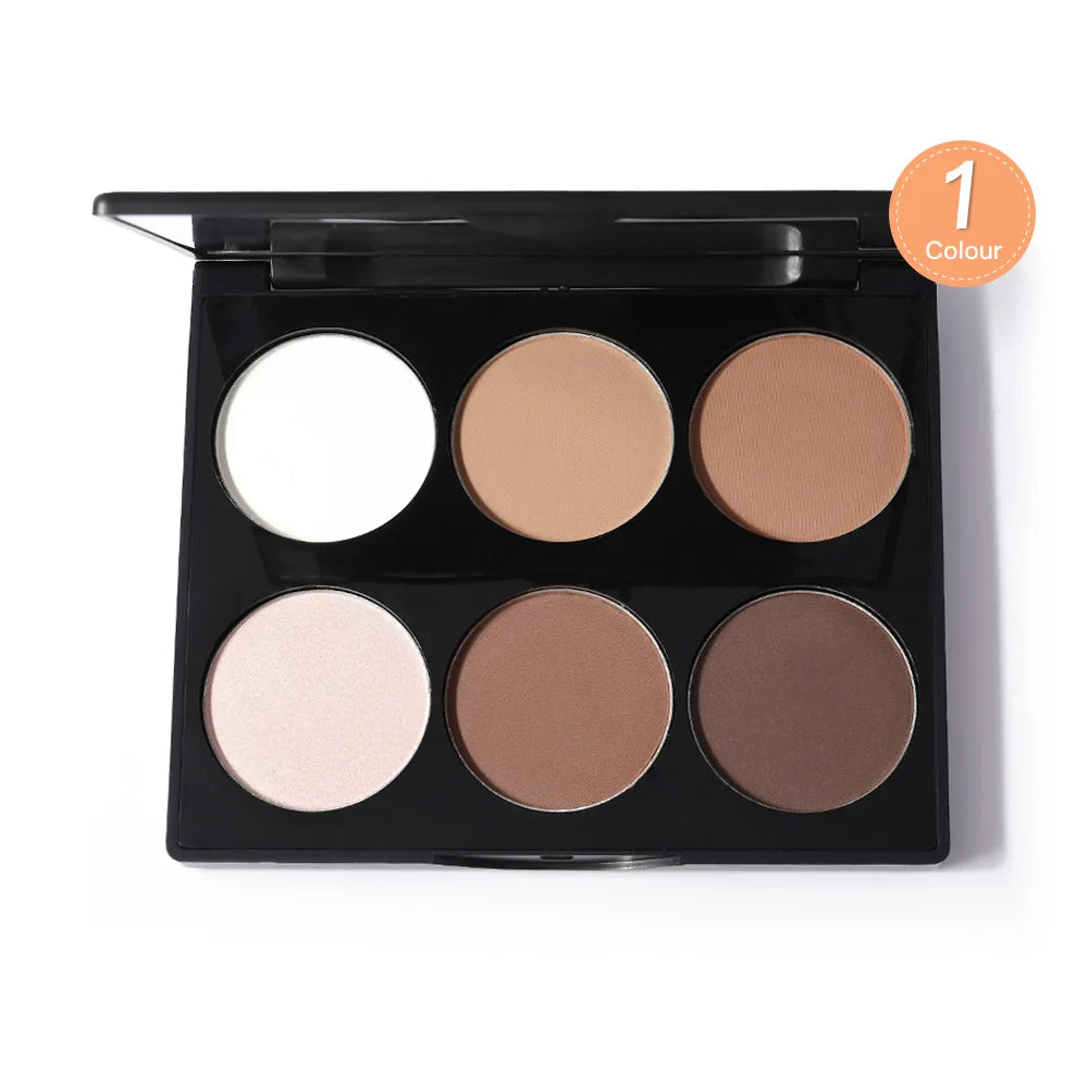 ZYXUAQIR 6-Color 3D Highlighter & Bronzer Contour Palette - Professional Matte Face Sculpting