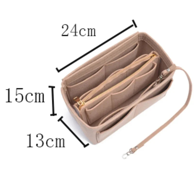 Dawndesslo Large Capacity Felt Liner Makeup Bag - Portable Bag-in-Bag Cosmetic Organizer
