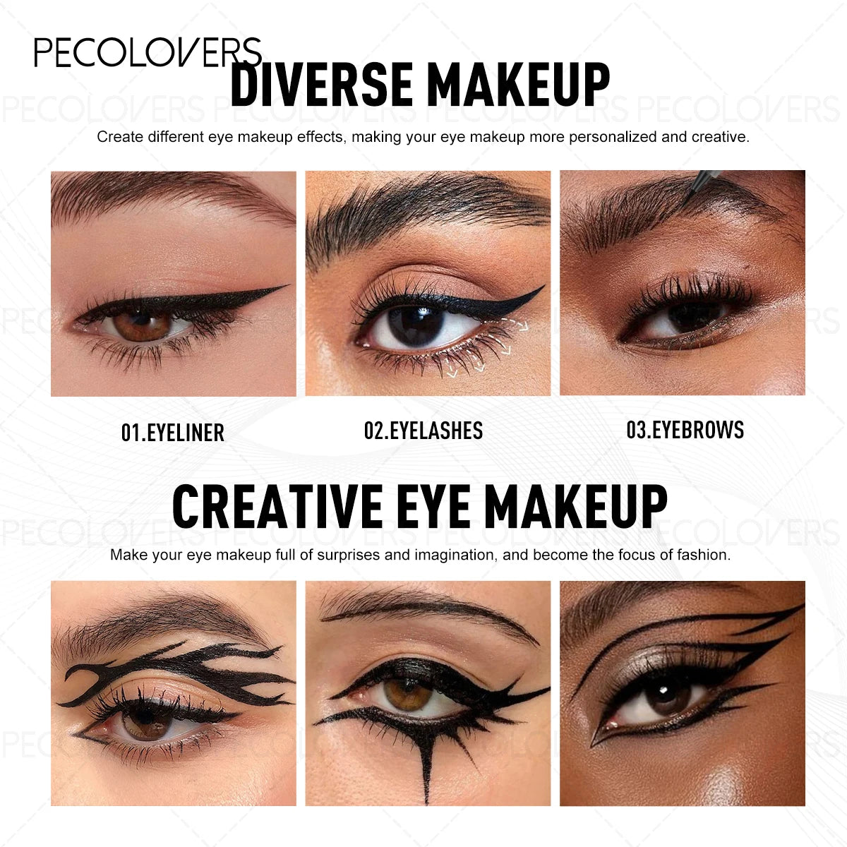 PECOLOVERS 3-Piece Black Liquid Eyeliner Pen Set - Waterproof High Pigment Natural Finish