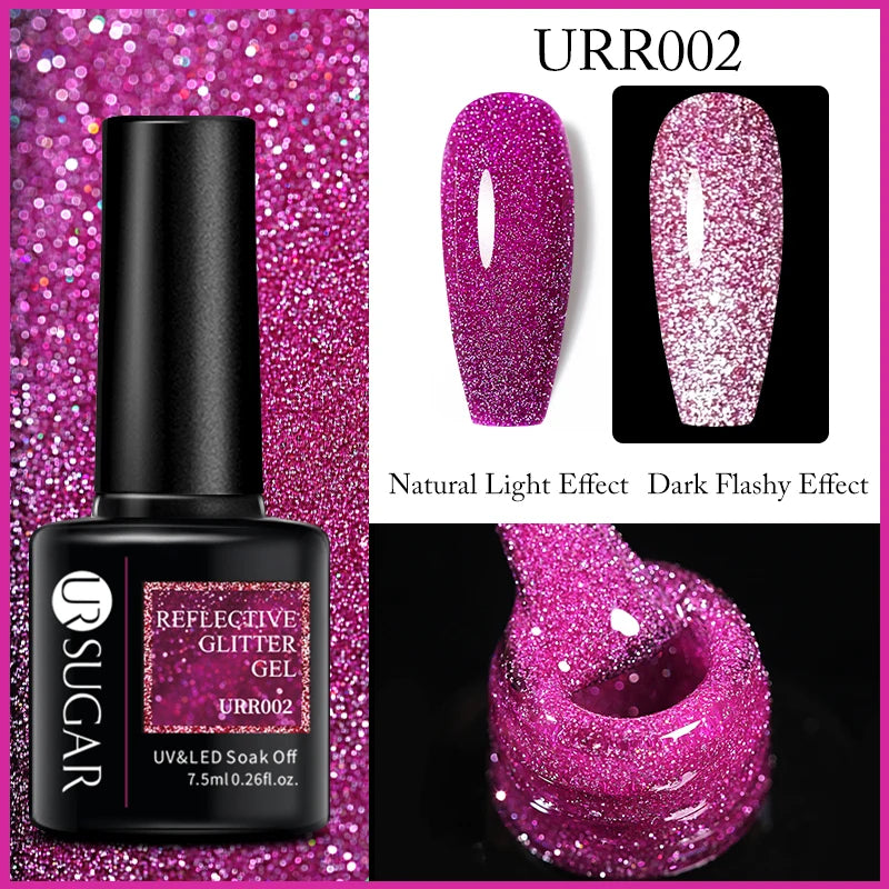 UR SUGAR 7.5ml Reflective Glitter Gel Polish - Pink Sequins UV Soak-Off Semi-Permanent