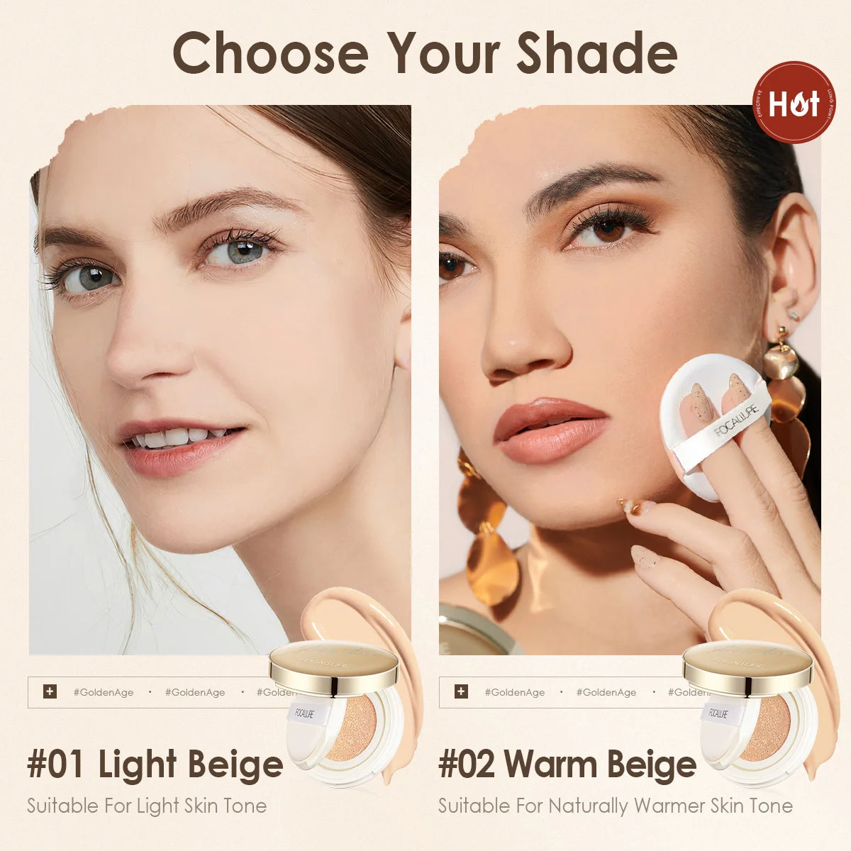 FOCALLURE Air Cushion Foundation - Waterproof Matte, Poreless Full Coverage