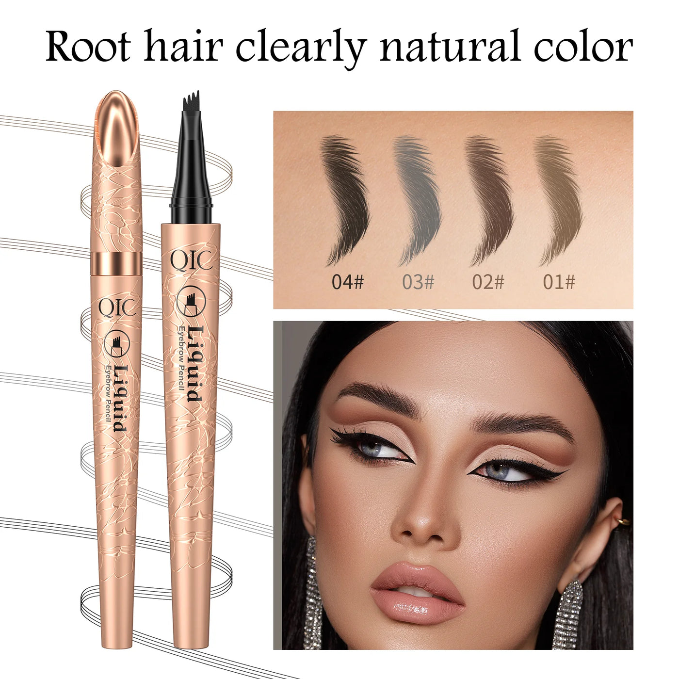 QIHENGYUE 4-Tip Microblade Liquid Eyebrow Pen - Smudge-Proof Waterproof Natural