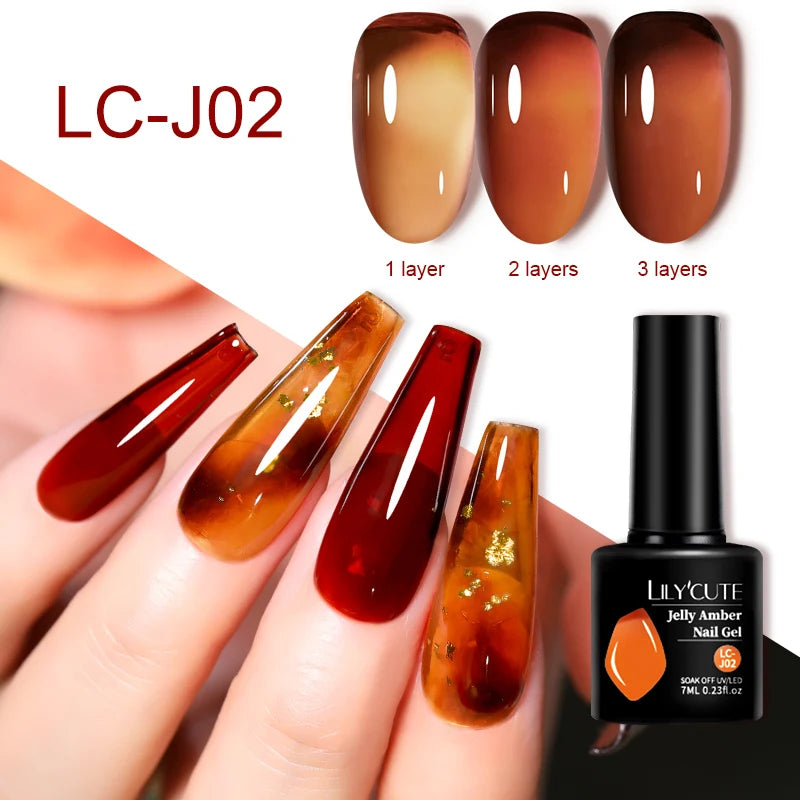 LILYCUTE 7ml Jelly Amber Dark Bloom Leopard Gel Polish - Semi-Permanent UV Nail Art