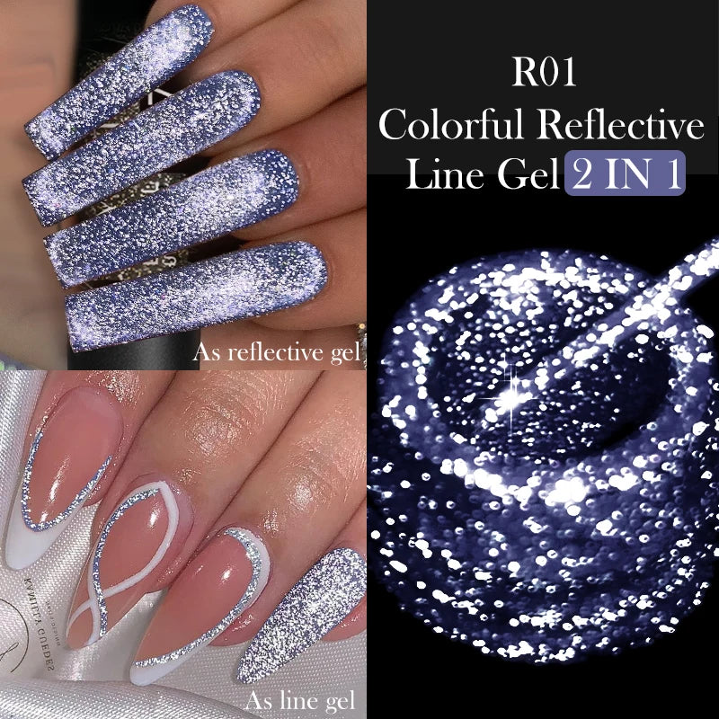 LILYCUTE 5ml Reflective Glitter Liner Gel - Champagne Sparkling Lines for French Nail Art
