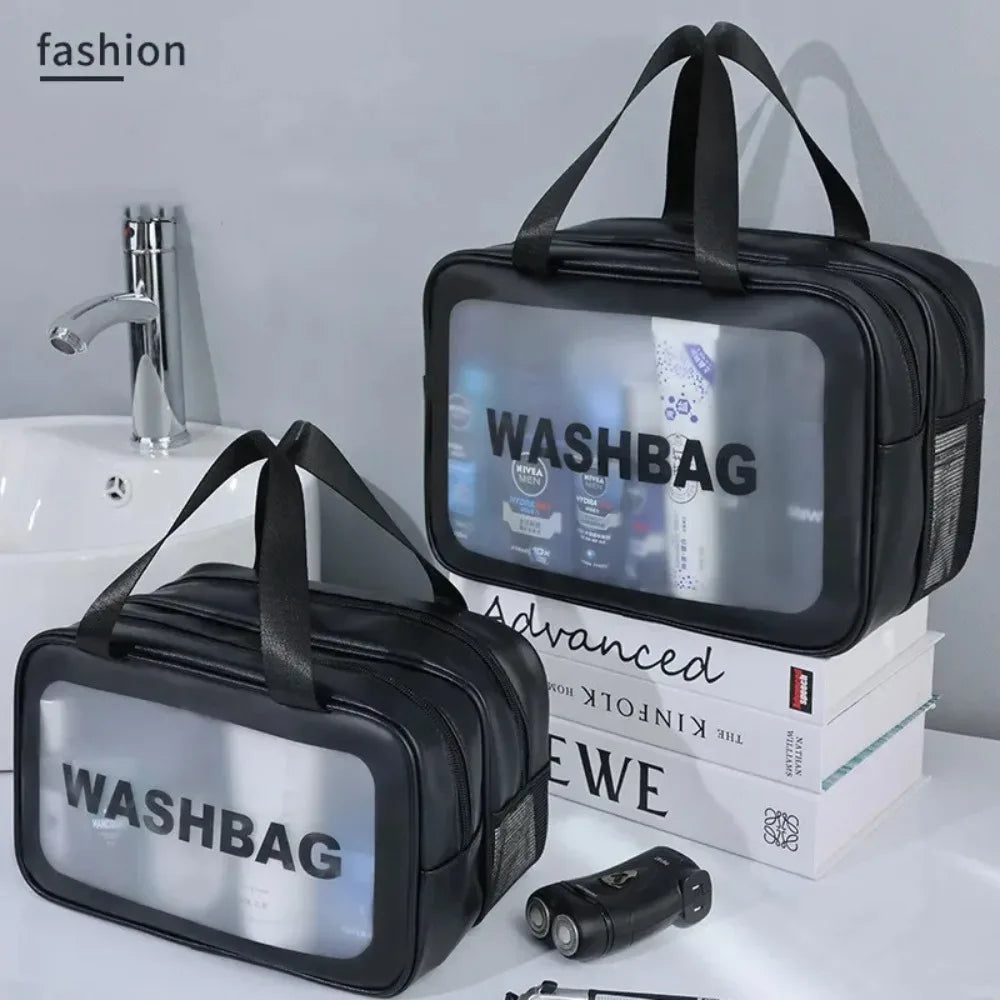 Dry-Wet Separation Double Transparent PU Makeup Bag - Portable Travel & Fitness Cosmetic Organiser