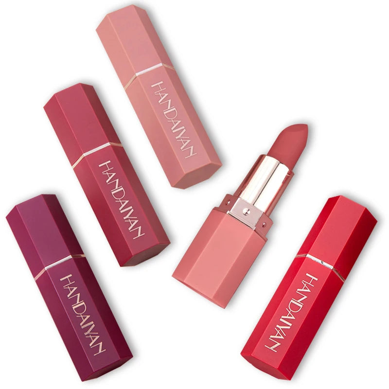 Handaiyan 6-Color Matte Velvet Lipstick Set - Waterproof Nude, Red & Brown Pigments