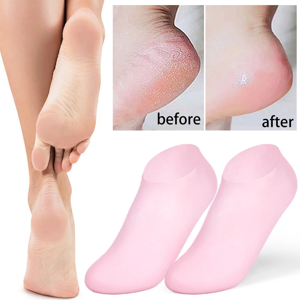 Silicone Moisturizing Foot Spa Socks - Gel Pedicure for Dry Cracked Feet