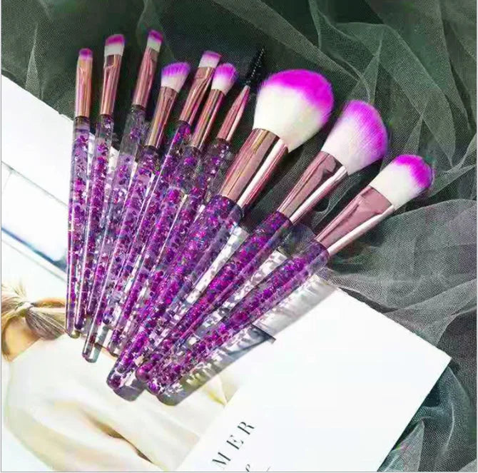 10-Piece Essential Makeup Brush Set - Complete Nylon Bristle Face & Eye Tools