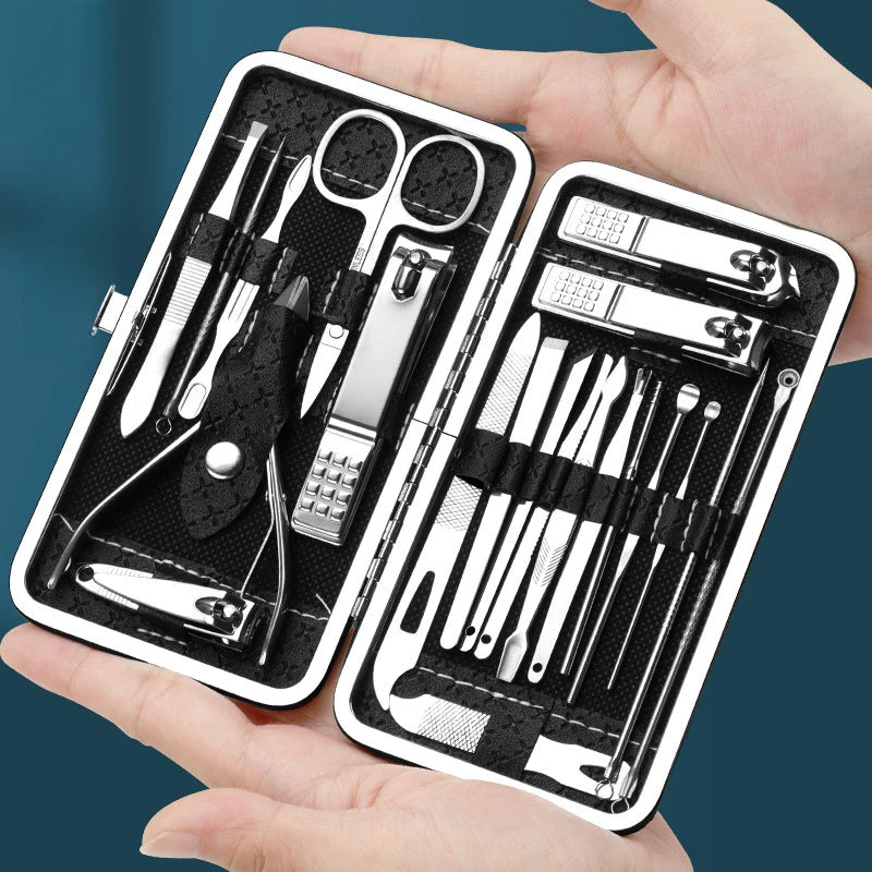 19-Piece Professional Nail Clipper Set - Dead Skin Pliers, Diagonal & Eyebrow Clipper with Leather Case