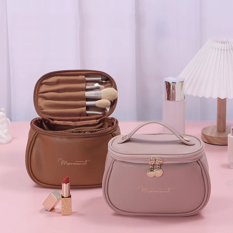 PU Leather Multi-Function Cosmetic Bag - Portable Travel Makeup Case & Toiletry Kit