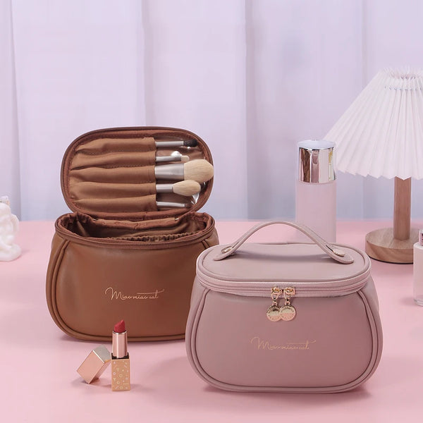 PU Leather Multi-Function Cosmetic Bag - Portable Travel Makeup Case & Toiletry Kit