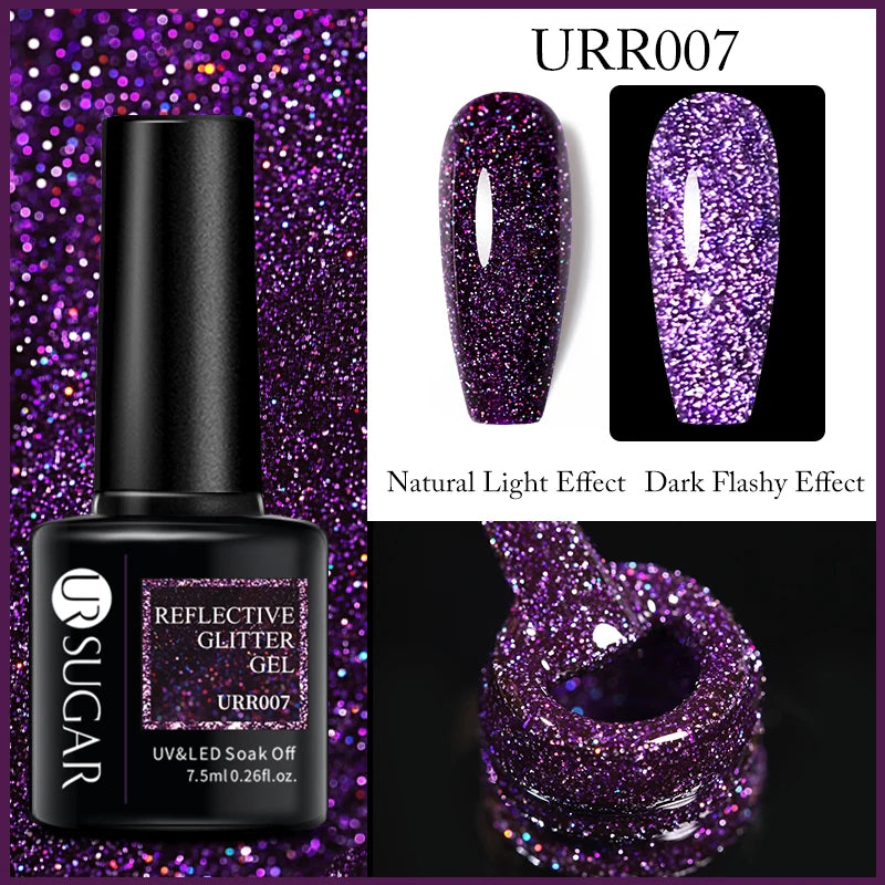 UR SUGAR 7.5ml Reflective Glitter Gel Polish - Pink Sequins UV Soak-Off Semi-Permanent