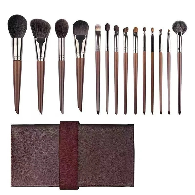 Natural Goat Hair Makeup Brush Set with Case - Professional Natural Bristle Brushes