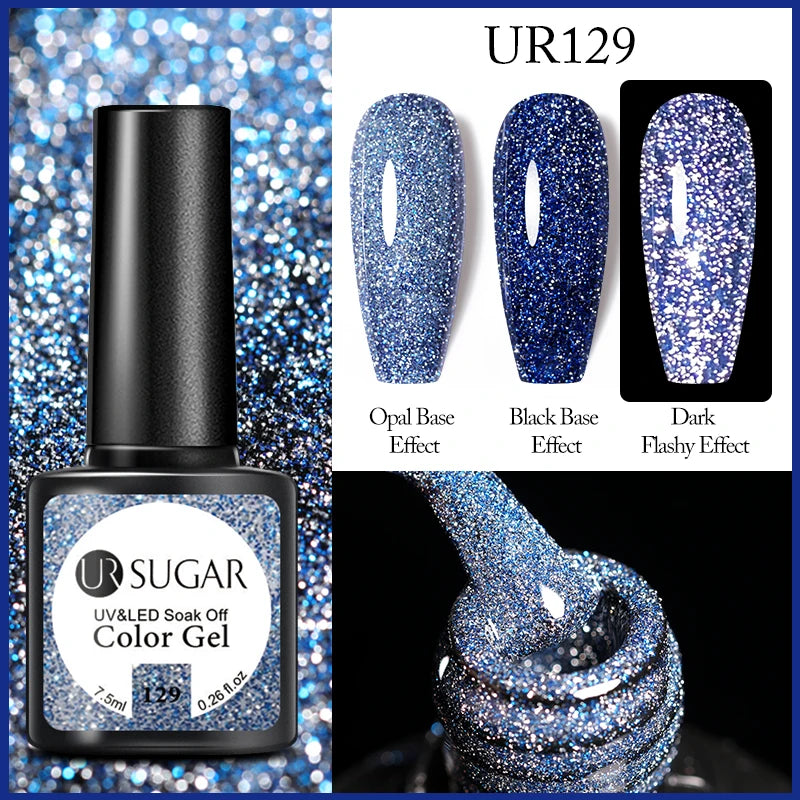 UR SUGAR 7.5ml Reflective Glitter Gel Polish - Pink Sequins UV Soak-Off Semi-Permanent