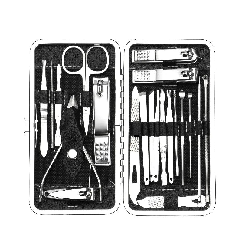 19-Piece Professional Nail Clipper Set - Dead Skin Pliers, Diagonal & Eyebrow Clipper with Leather Case