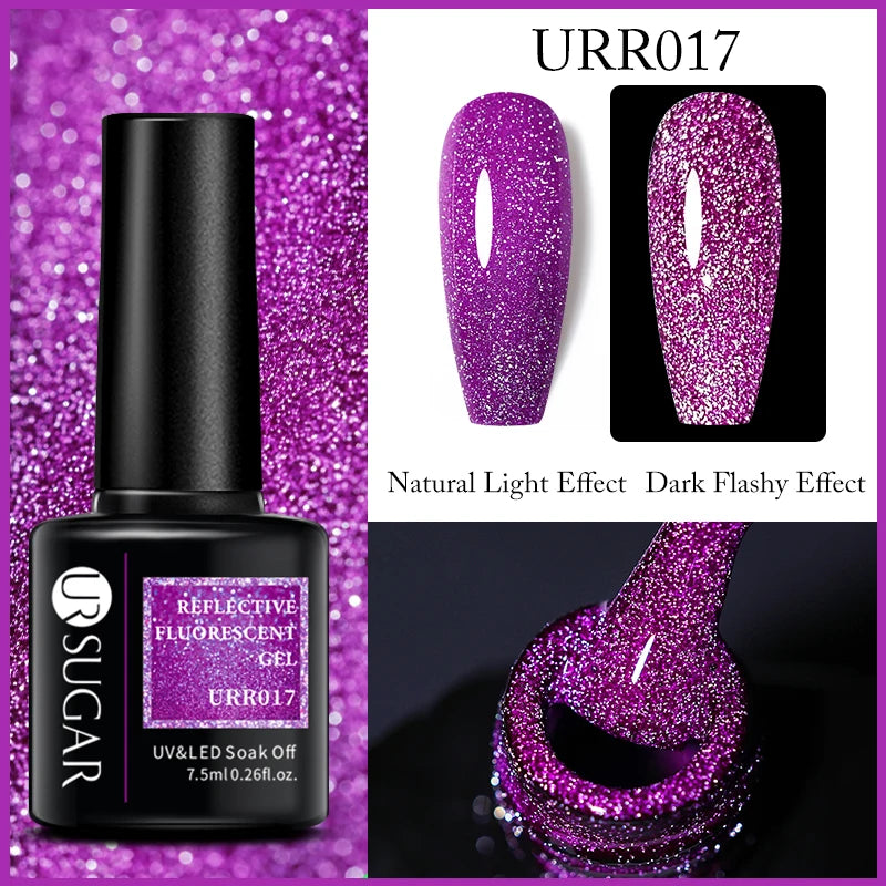 UR SUGAR 7.5ml Reflective Glitter Gel Polish - Pink Sequins UV Soak-Off Semi-Permanent