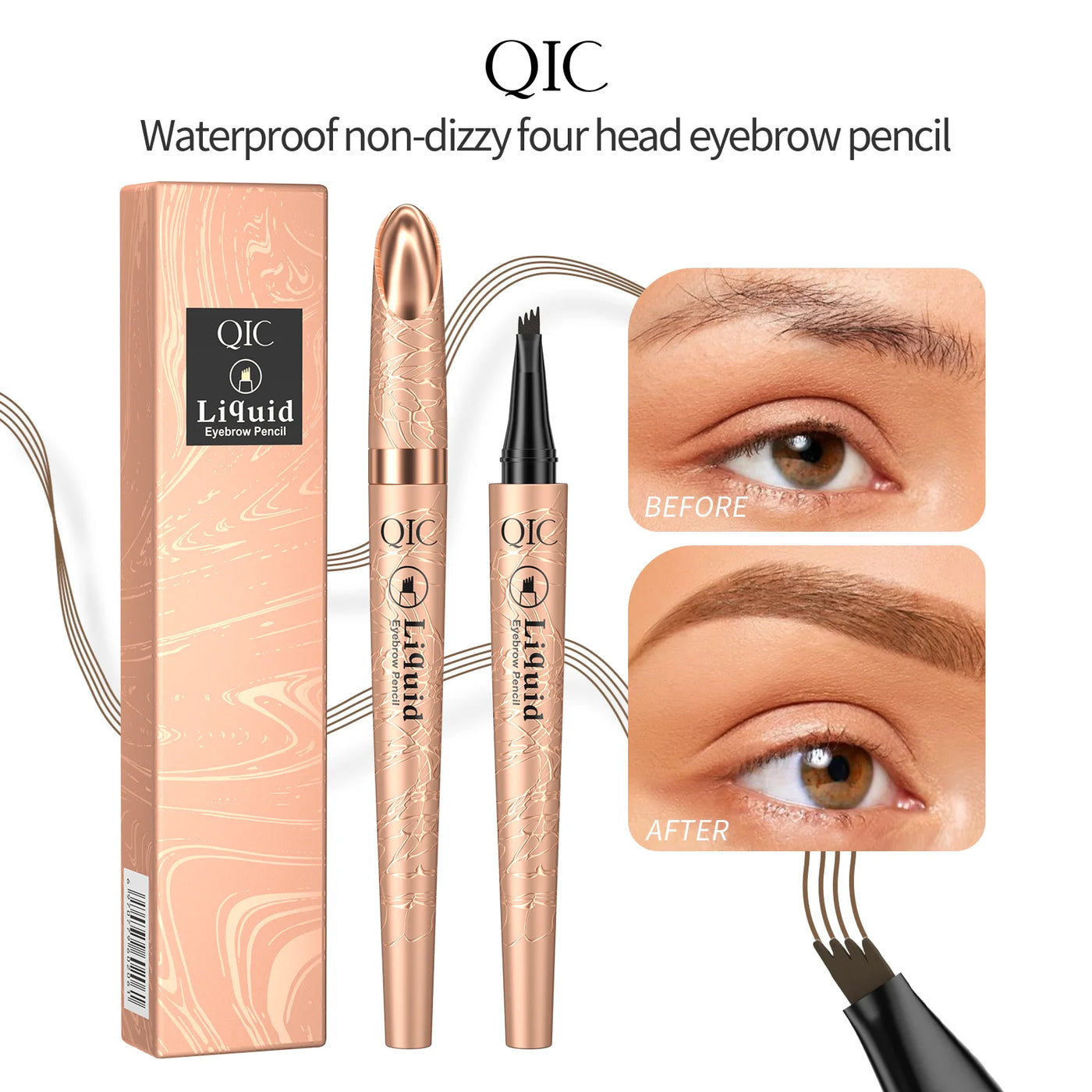 QIHENGYUE 4-Tip Microblade Liquid Eyebrow Pen - Smudge-Proof Waterproof Natural