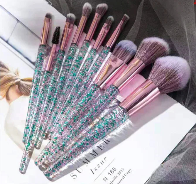 10-Piece Essential Makeup Brush Set - Complete Nylon Bristle Face & Eye Tools