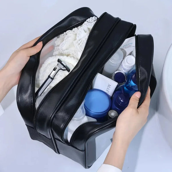 Dry-Wet Separation Double Transparent PU Makeup Bag - Portable Travel & Fitness Cosmetic Organiser