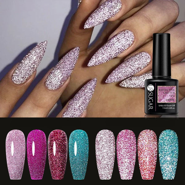 UR SUGAR 7.5ml Reflective Glitter Gel Polish - Pink Sequins UV Soak-Off Semi-Permanent